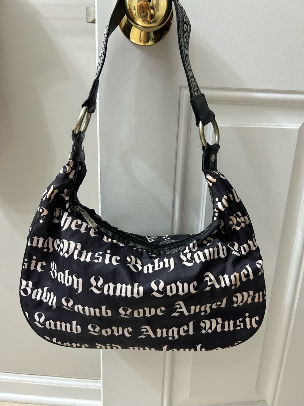 LeSportsac L.A.M.B. Black Script-Print Shoulder Bag